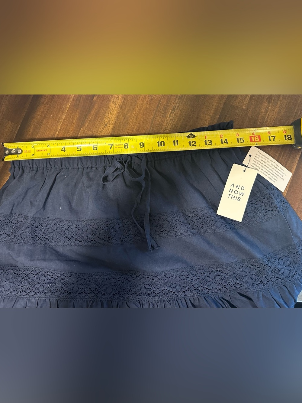 NWT And Now This Boho Tie-Waist Lace Inset Navy Maxi Skirt-Medium - Picture 10 of 10